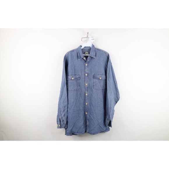 Vintage Tommy Bahama Mens Medium Faded Linen Blend Denim Collared Button Shirt - Picture 1 of 13
